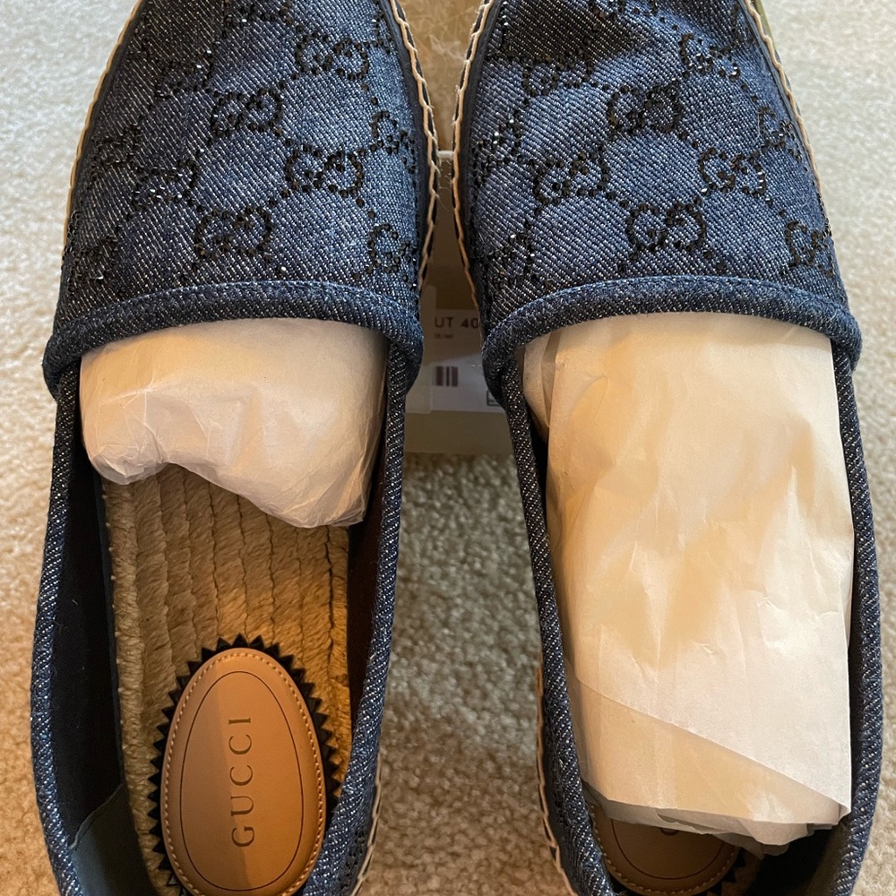 Gucci Navy Espadrille Slip-Ons